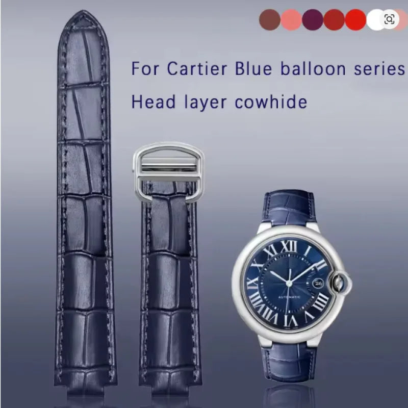 Applicable Cartier Blue Balloon Watch Strap Genuine Leather Unisex Original Folding Buckle Tail Bulge Cowhide Accessories14mm16m