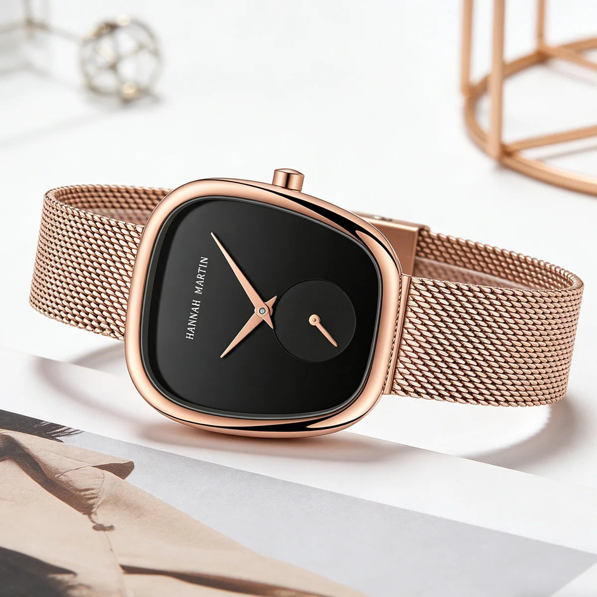 HANNAH MARTIN Brand Original Luxury Women Watch Rose Gold Fashion Stainless Steel Quartz Movement Waterproof Women Dress Watches