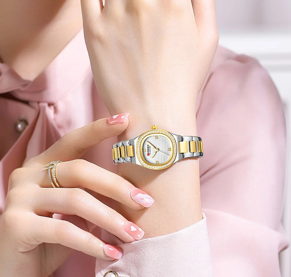 CURREN Fashion Casual Quartz Wristwatches for Women Simple Dress Watch Ladies Stainless Steel Bracelet with Luminous Hands