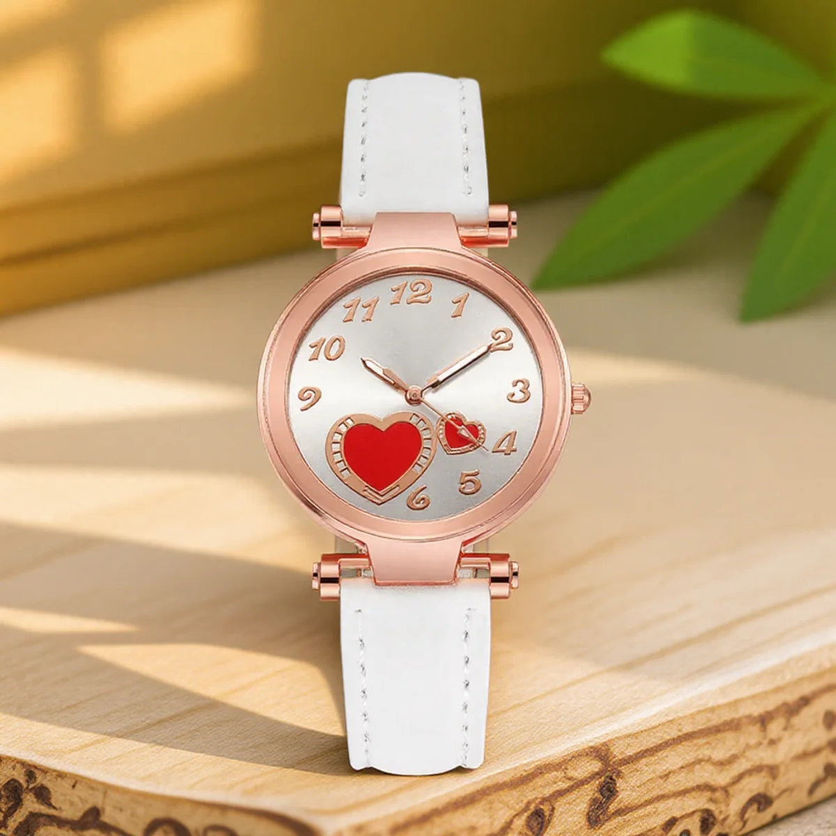 Women Fashion Watch Peach Heart Quartz Watch for Women Frosted Leather Strap Ladies Wristwatch Casual Dress Watch Gift for Her