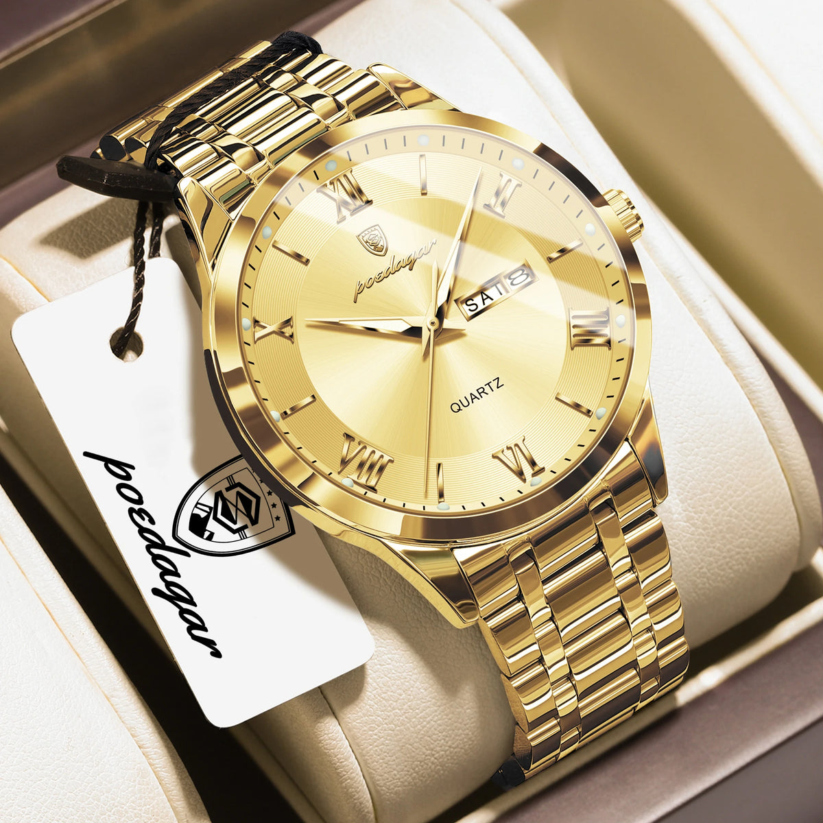 POEDAGAR Business Sports Man Wristwatch Waterproof Luminous Week Date Fashion Men's Clock Stainless Steel Quartz Watches For Men