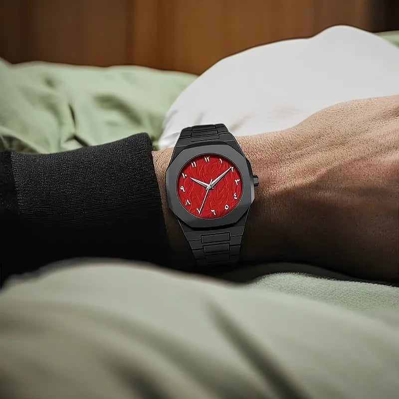 PINTIME New High-End Watches Black Quartz Watch Men's Trend Graffiti Art Quartz Watches Minimalist Business PC Strap