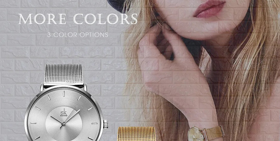 Shengke Fashion Black Watch For Women Classic Relogio Feminino Ultra Thin Quartz Watch Woman Adjustable Mesh Strap Montre Femme