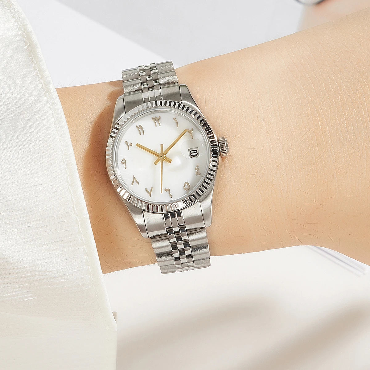 Luxury Women Watch Arabic Numbers Steel Case Waterproof Branded Crown Lady Wristwatch