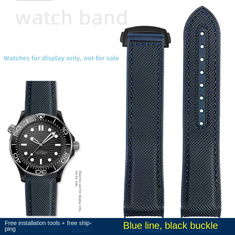 For Omega Planet Ocean 600 nylon strap 22mm AT150/007 quarter orange Seamaster 300 rubber strap curved waterproof men's bracelet