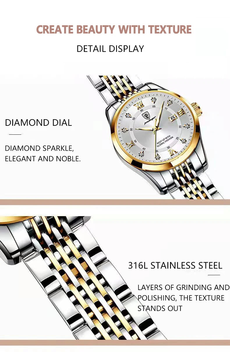 POEDAGAR Casual Wrist Watch For Women Luxury Waterproof Luminous Date Ladies Watch Stainless Steel Quartz Women Watch Gold reloj