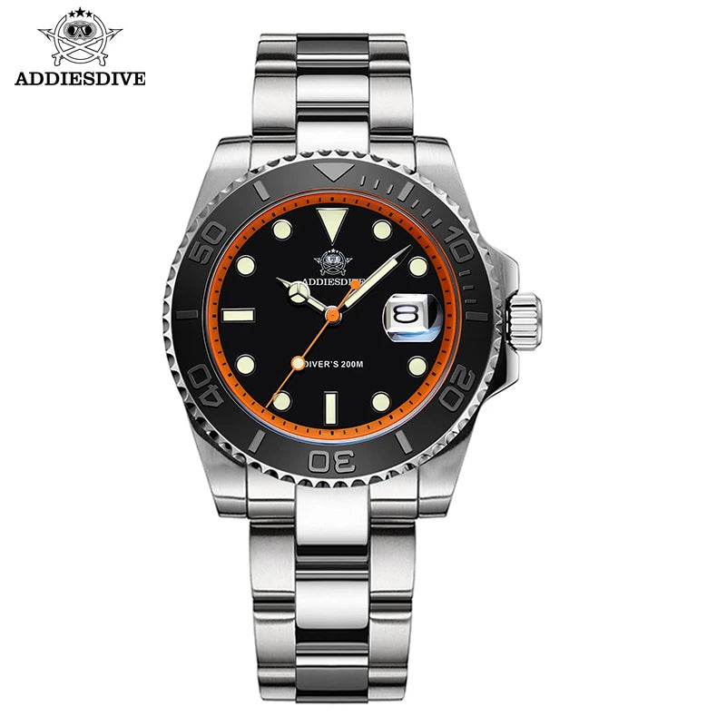 ADDIESDIVE Men's Dive Watch 200m Water Resistance BGW9 Super Luminous Ceramic Bezel Stylish Men's Stainless Steel Quartz Watch