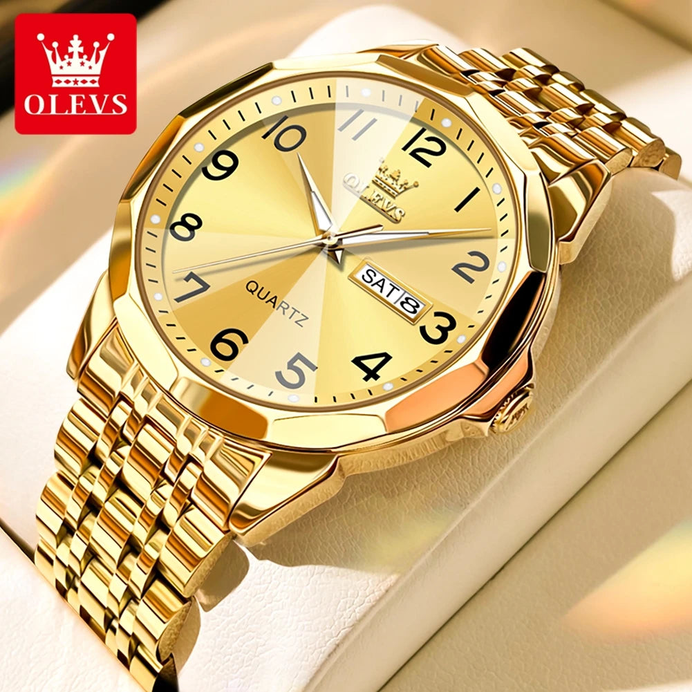 OLEVS Original Waterproof Men's Watches Digital Mirror Quartz Watch for Man Luminous Stainless Steel Wristwatch Male Date Week