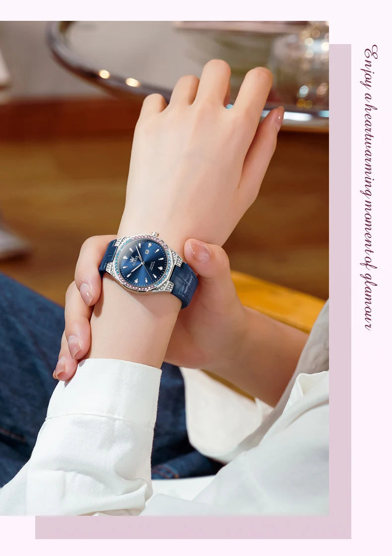 OLEVS Original Women's Watches Diamond Lap Fashion Leather Strap Waterproof Luminous Ladies Wristwatch Quartz Watch for Ladies'