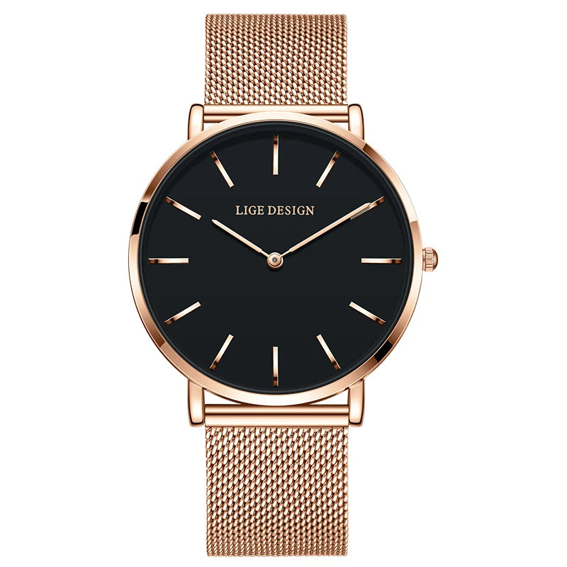 LIGE NEW 2026 TOP Elegant Women's Watches Fashion Simple Ladies Watches Quartz Waterproof Watches for Women Relogio Feminino+BOX