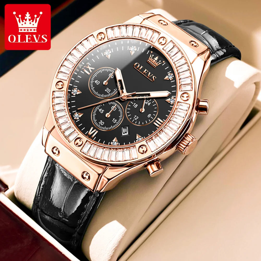 OLEVS Analog Quartz Watch for Women Leather Strap Waterproof Luxury Elegant Ladies' Watches Business Luxury Ladies Wristwatch