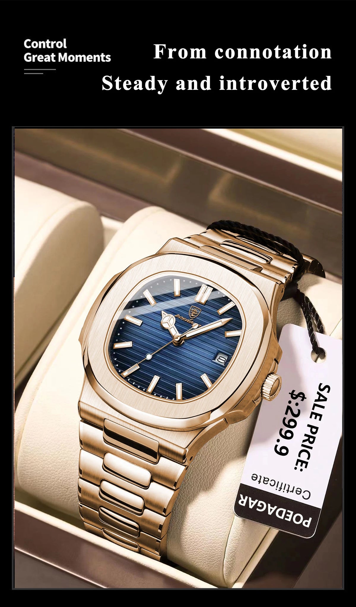 POEDAGAR Luxury Man Wristwatch Business Stainless Steel Quartz Men Watch Waterproof Luminous Date Square Men's Watches Clock+Box