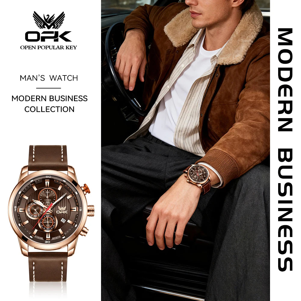 OPK 6083 Classic Quartz Watch for Men Waterproof Sport Men's Watches Fashion Leather Strap Luminous Business Male Wristwatches