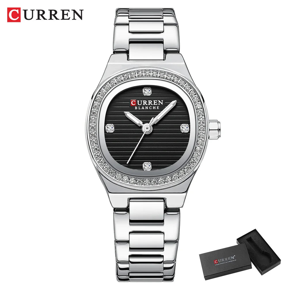 CURREN Fashion Casual Quartz Wristwatches for Women Simple Dress Watch Ladies Stainless Steel Bracelet with Luminous Hands