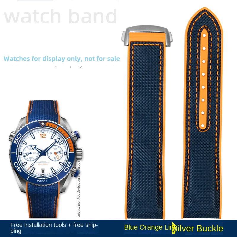 For Omega Planet Ocean 600 nylon strap 22mm AT150/007 quarter orange Seamaster 300 rubber strap curved waterproof men's bracelet