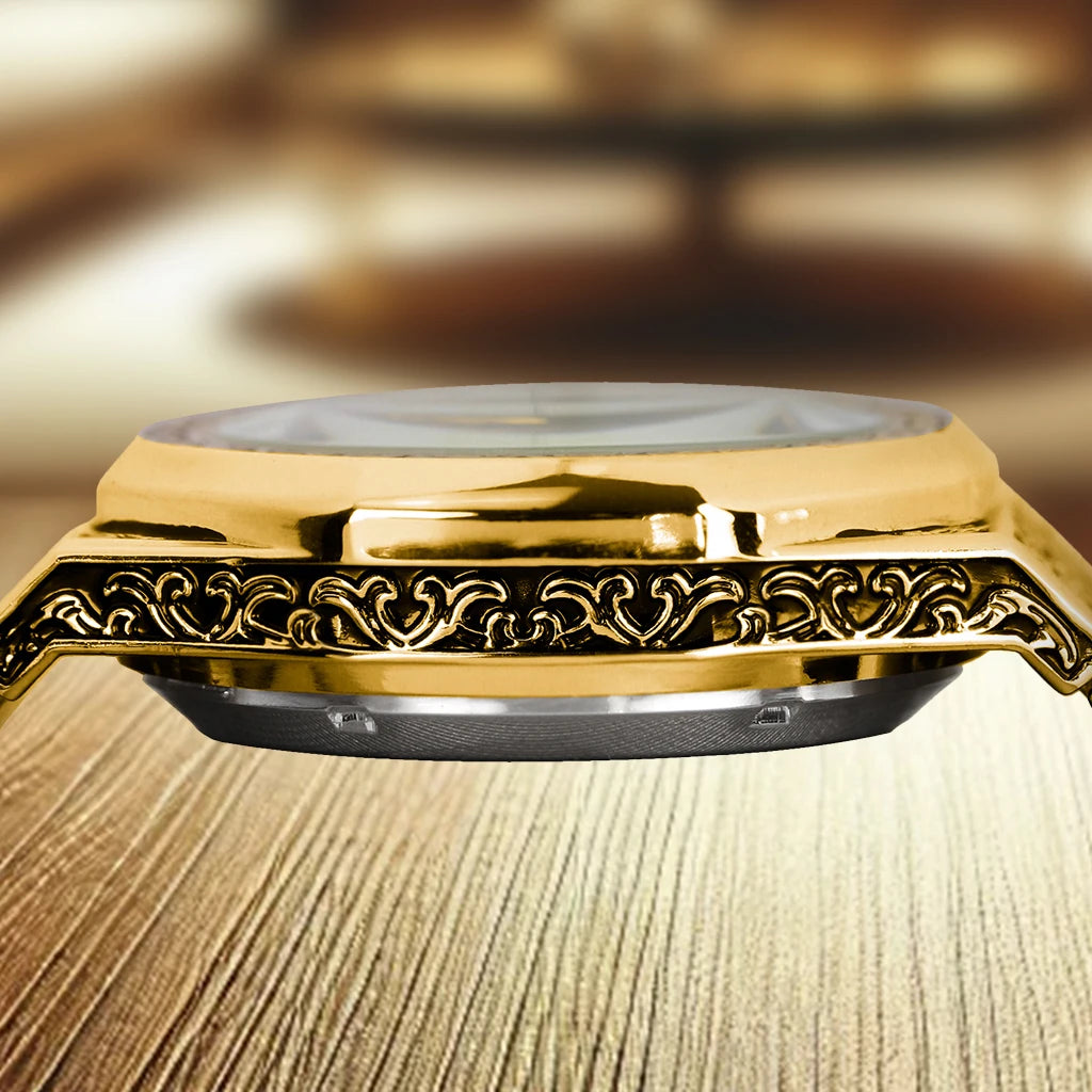 New Men's Watch with Gold Steel Strip, Business Style, Exquisite Carving Pattern, Big Golden Dragon Night Light Mechanical Watch