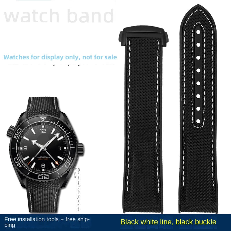 For Omega Planet Ocean 600 nylon strap 22mm AT150/007 quarter orange Seamaster 300 rubber strap curved waterproof men's bracelet