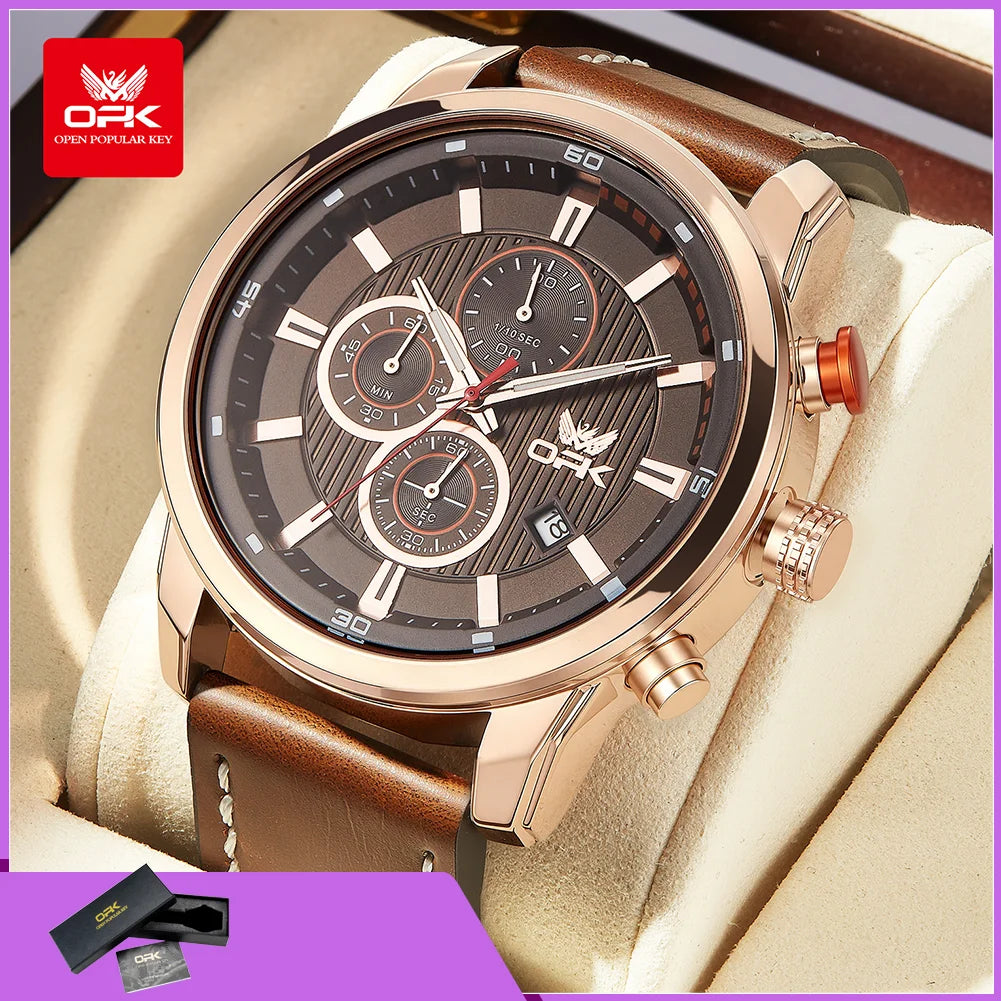 OPK 6083 Classic Quartz Watch for Men Waterproof Sport Men's Watches Fashion Leather Strap Luminous Business Male Wristwatches