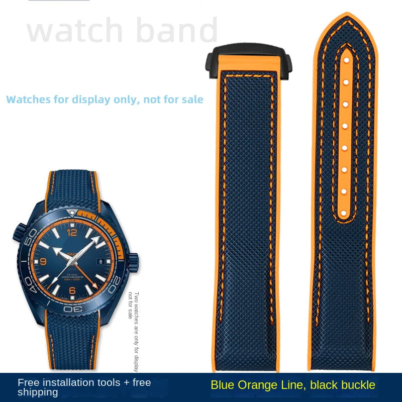 For Omega Planet Ocean 600 nylon strap 22mm AT150/007 quarter orange Seamaster 300 rubber strap curved waterproof men's bracelet
