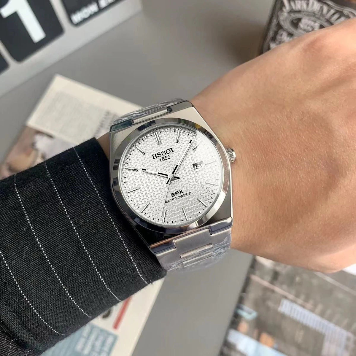 High-Quality Men's Quartz Watch, Luxury Business Style, Stainless Steel Strap, Mesh Dial, Date Function, Waterproof, Casual Daily Watch, Casual Business Wristwatch, Suitable for Daily Office and Party Use