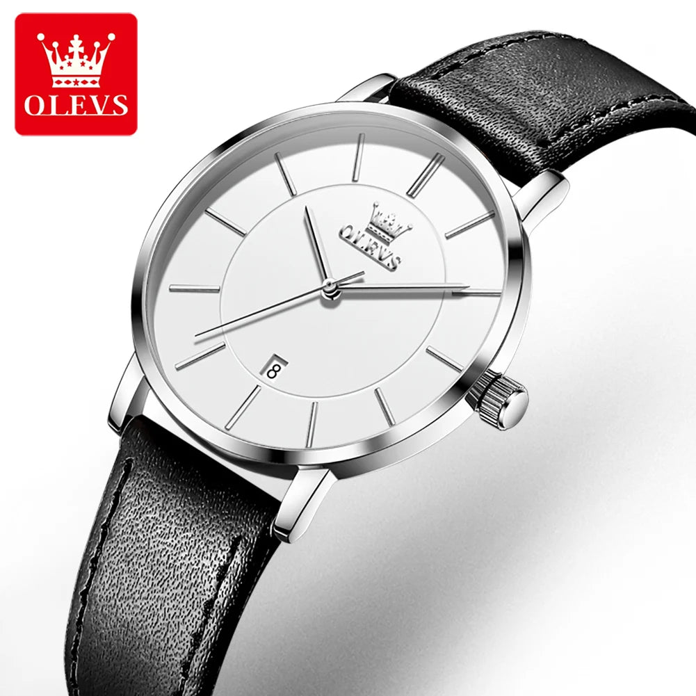 OLEVS 5869 Woman Watch Ultra Thin Waterproof Original Quartz Watch for Women Minimalist Elegant Leather Strap Ladies Wrist Watch