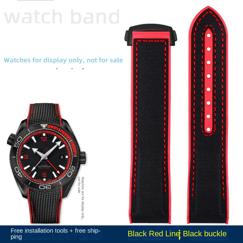 For Omega Planet Ocean 600 nylon strap 22mm AT150/007 quarter orange Seamaster 300 rubber strap curved waterproof men's bracelet