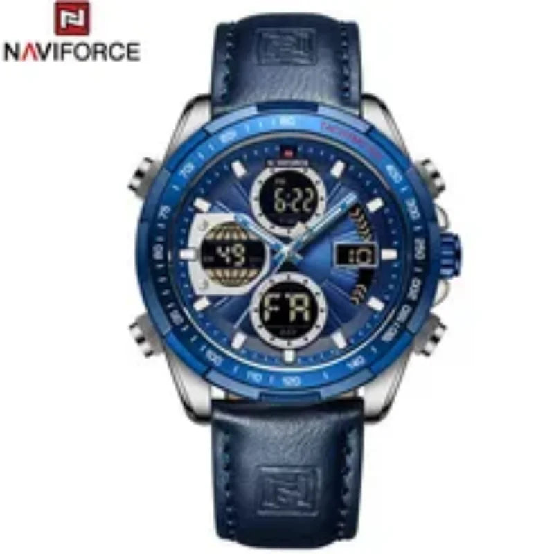 NAVIFORCE New Fashion Multifunctional Men Watches Top Brand Genuine Leather Waterproof Digital Analog Quartz Luminous Male Clock