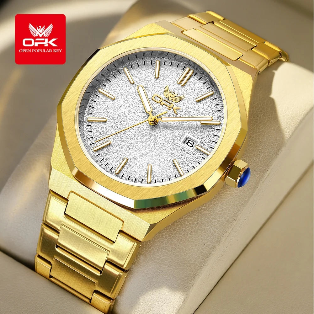 OPK 6046 Mens Watch Solid Stainless steel Calendar Waterproof Quartz Watch for Men