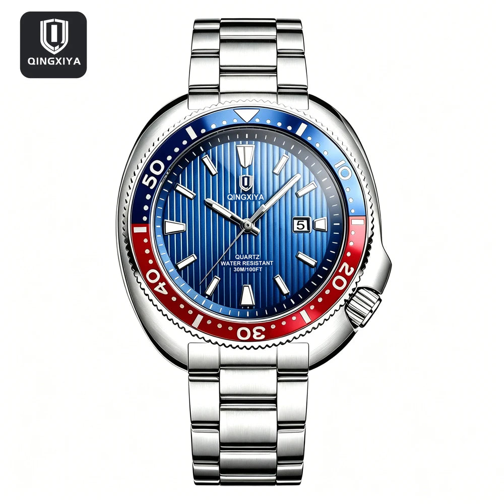 QINGXIYA Man Watch Original Brand Waterproof Quartz Watch Stainless Steel Strap Luminous Date Mens Watches Relogio Masculino