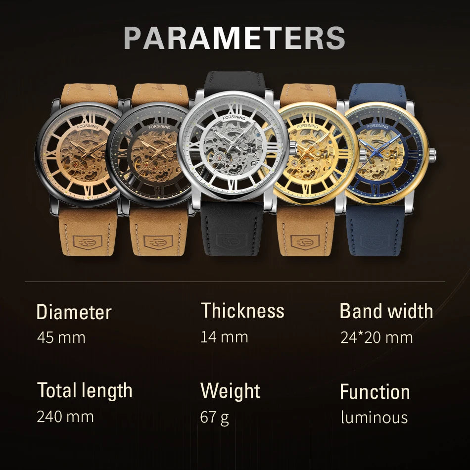 2026 FORSINING Official Original 3d Skeleton Automatic Watches For Men Waterproof Retro Luminous Mechanical Clock Leather Strap