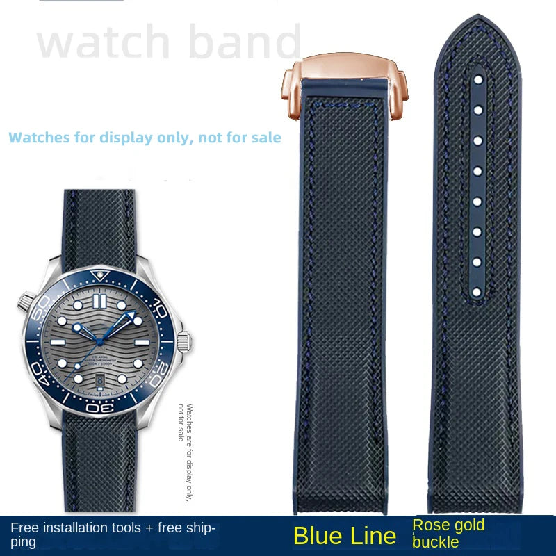 For Omega Planet Ocean 600 nylon strap 22mm AT150/007 quarter orange Seamaster 300 rubber strap curved waterproof men's bracelet