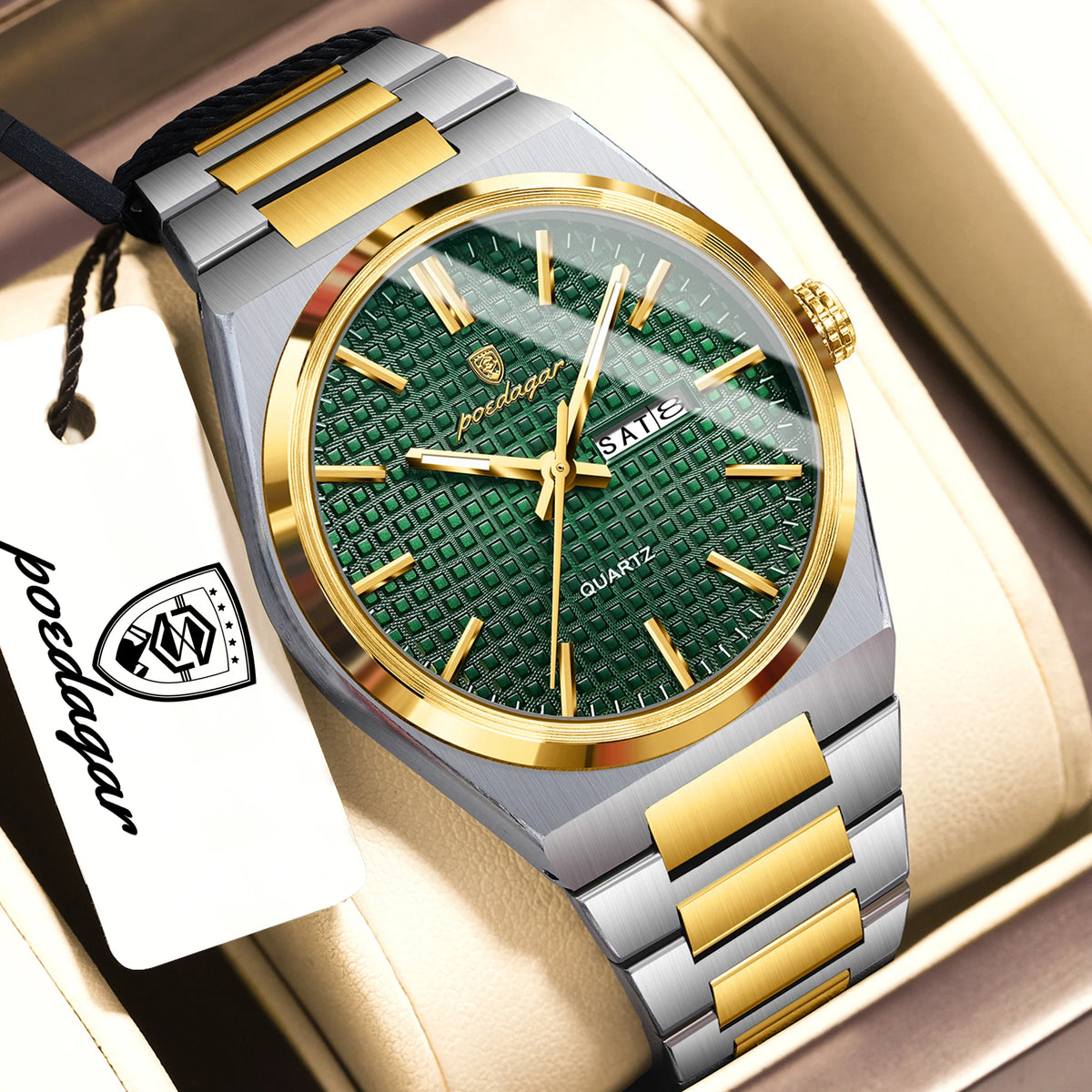 POEDAGAR Youth Fashion Men Clock Luminous Waterproof Stainless Steel Men's Watch Date Week Business Quartz Watches For Man Reloj