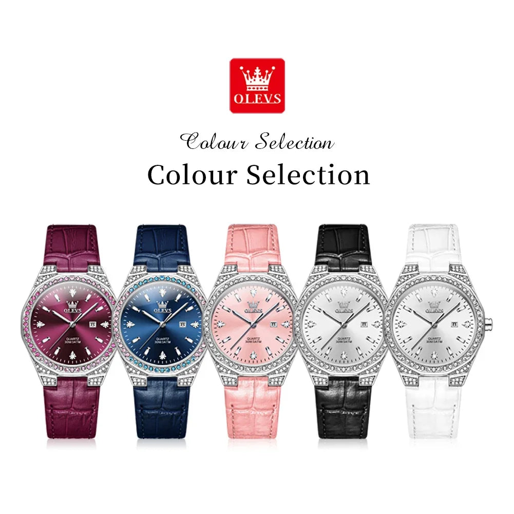 OLEVS Original Women's Watches Diamond Lap Fashion Leather Strap Waterproof Luminous Ladies Wristwatch Quartz Watch for Ladies'
