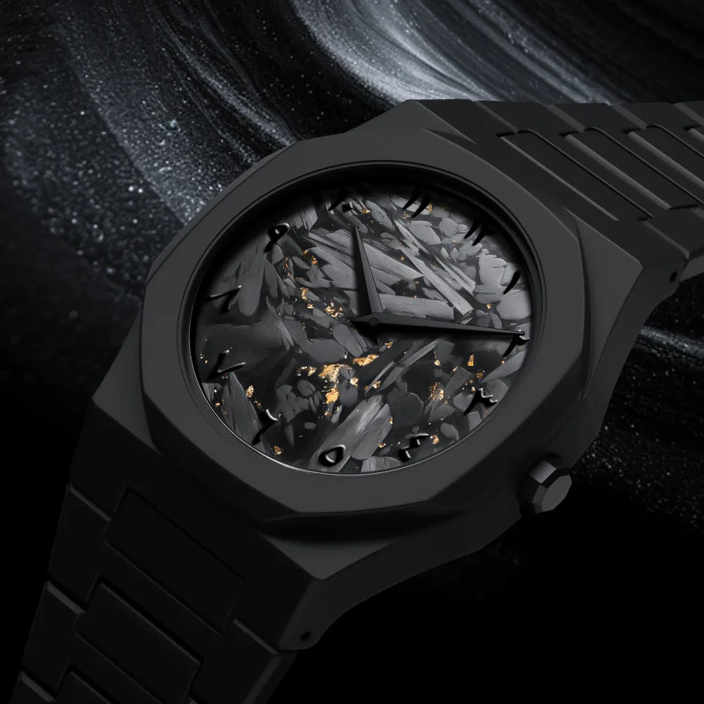 PINTIME New High-End Watches Black Quartz Watch Men's Trend Graffiti Art Quartz Watches Minimalist Business PC Strap