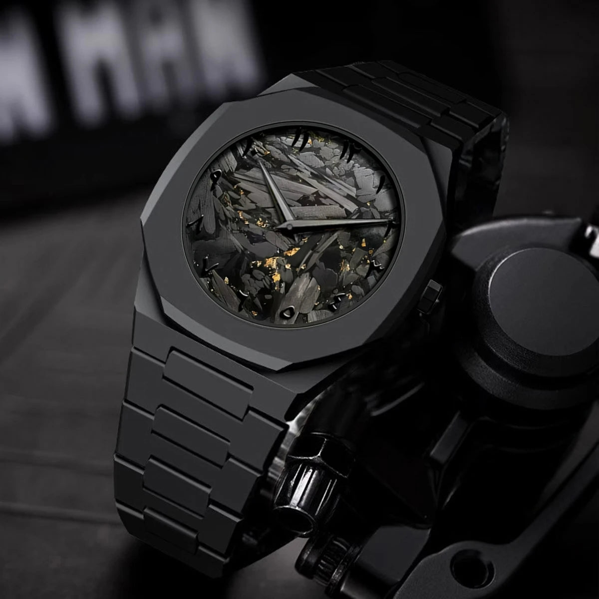 PINTIME New High-End Watches Black Quartz Watch Men's Trend Graffiti Art Quartz Watches Minimalist Business PC Strap