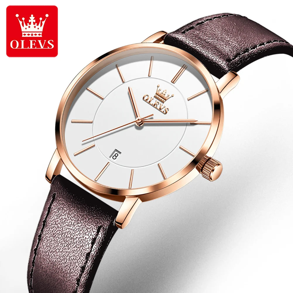 OLEVS 5869 Woman Watch Ultra Thin Waterproof Original Quartz Watch for Women Minimalist Elegant Leather Strap Ladies Wrist Watch