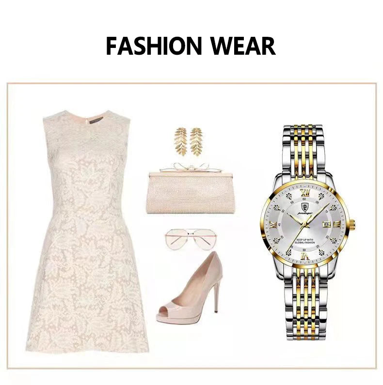 POEDAGAR Casual Wrist Watch For Women Luxury Waterproof Luminous Date Ladies Watch Stainless Steel Quartz Women Watch Gold reloj