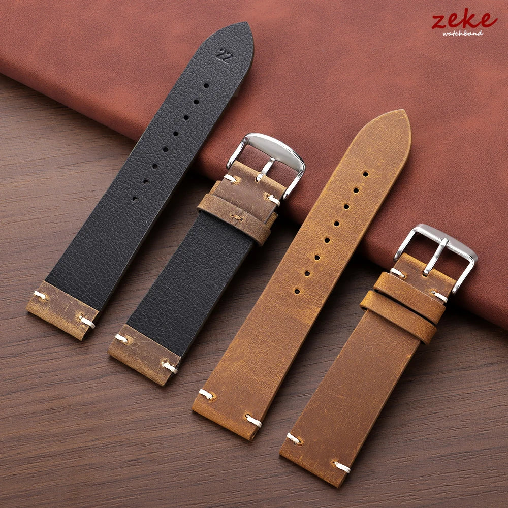 Vintage Brown Leather Watch Band Stitching Cowhide Strap for Huawei Watch Gt3/Gt4 18/20/21/22/24mm Men Wrist Bracelet for Seiko