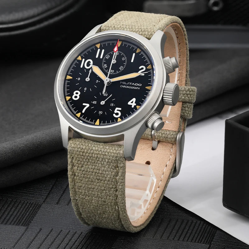 Militado ML1868KF 3 Dial Quartz Watch VK67 Chronograph Movement Luminous Sapphire Glass 100m Waterproof 39mm Military Watches