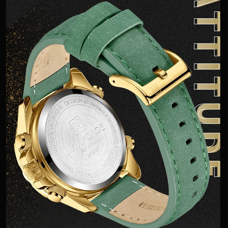NAVIFORCE New Fashion Multifunctional Men Watches Top Brand Genuine Leather Waterproof Digital Analog Quartz Luminous Male Clock