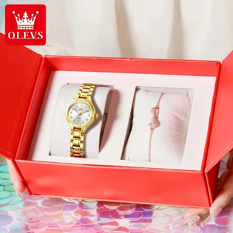 OLEVS 3650 Elegant Casual Women Quartz Watch Luxury Waterproof Luminous Watch Dress Bracelet Valentine Anniversary Watch Set