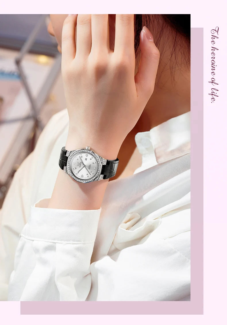 OLEVS Original Women's Watches Diamond Lap Fashion Leather Strap Waterproof Luminous Ladies Wristwatch Quartz Watch for Ladies'
