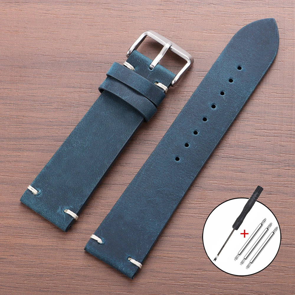 Vintage Brown Leather Watch Band Stitching Cowhide Strap for Huawei Watch Gt3/Gt4 18/20/21/22/24mm Men Wrist Bracelet for Seiko