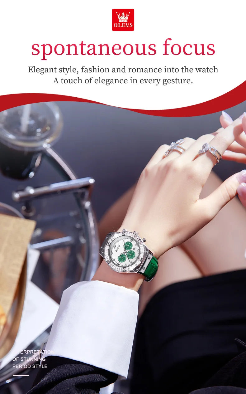 OLEVS Analog Quartz Watch for Women Leather Strap Waterproof Luxury Elegant Ladies' Watches Business Luxury Ladies Wristwatch