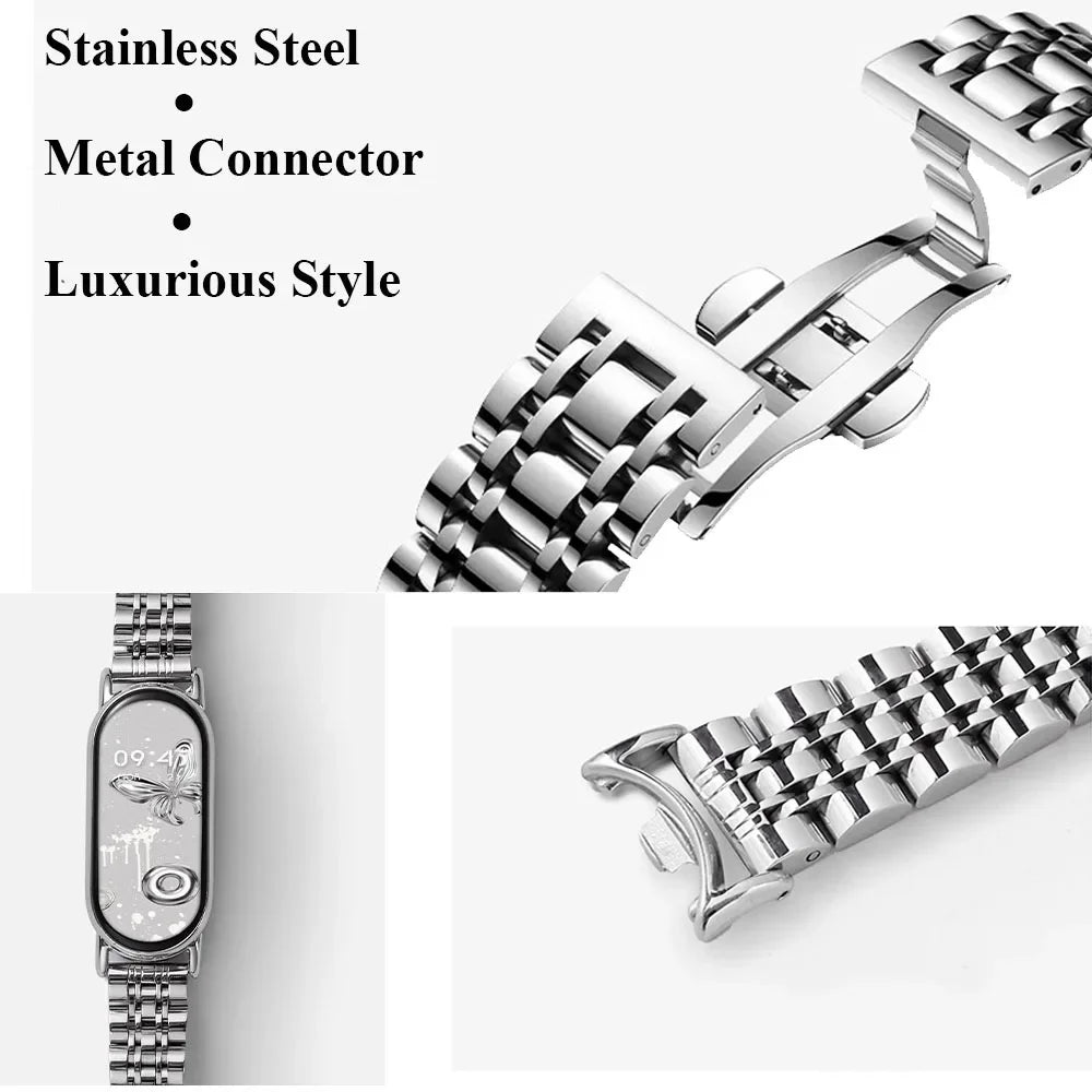 Metal Strap for Xiaomi Mi Band 10/9/8 Stainless Steel Watch Strap Correa for Miband 8/9/10 Replacement Wristband Bracelet Correa
