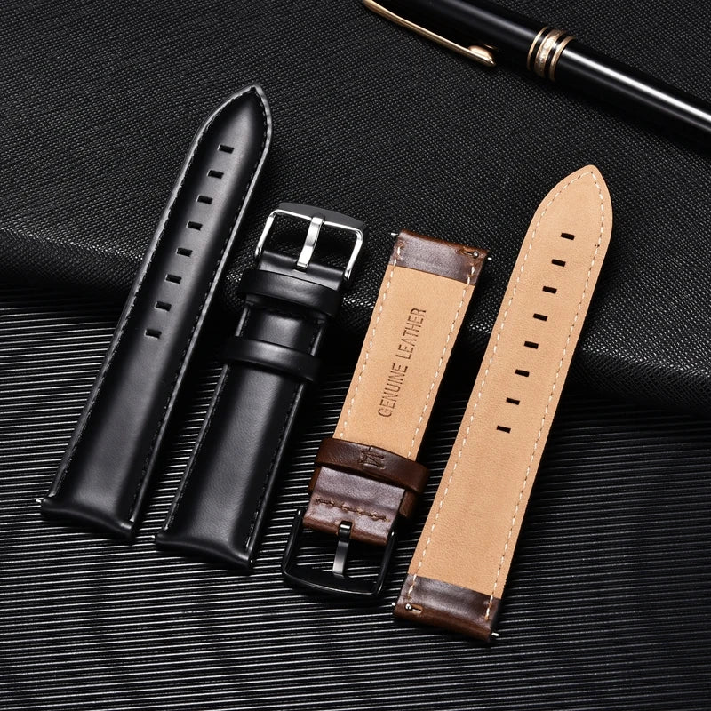 Business Genuine Leather Strap Quick Release Band Black Brown Calf Leather Men Retro Watchband 20mm 22mm
