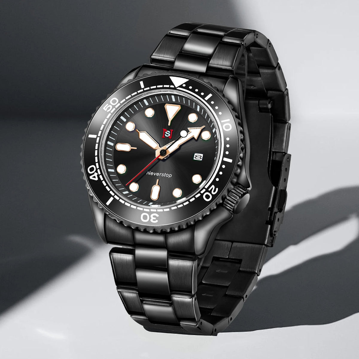 NS Mens Sports Watch | Multi-Color High-Contrast Dial and Markers Ceramic Bezel Stainless Steel Band Versatile Style