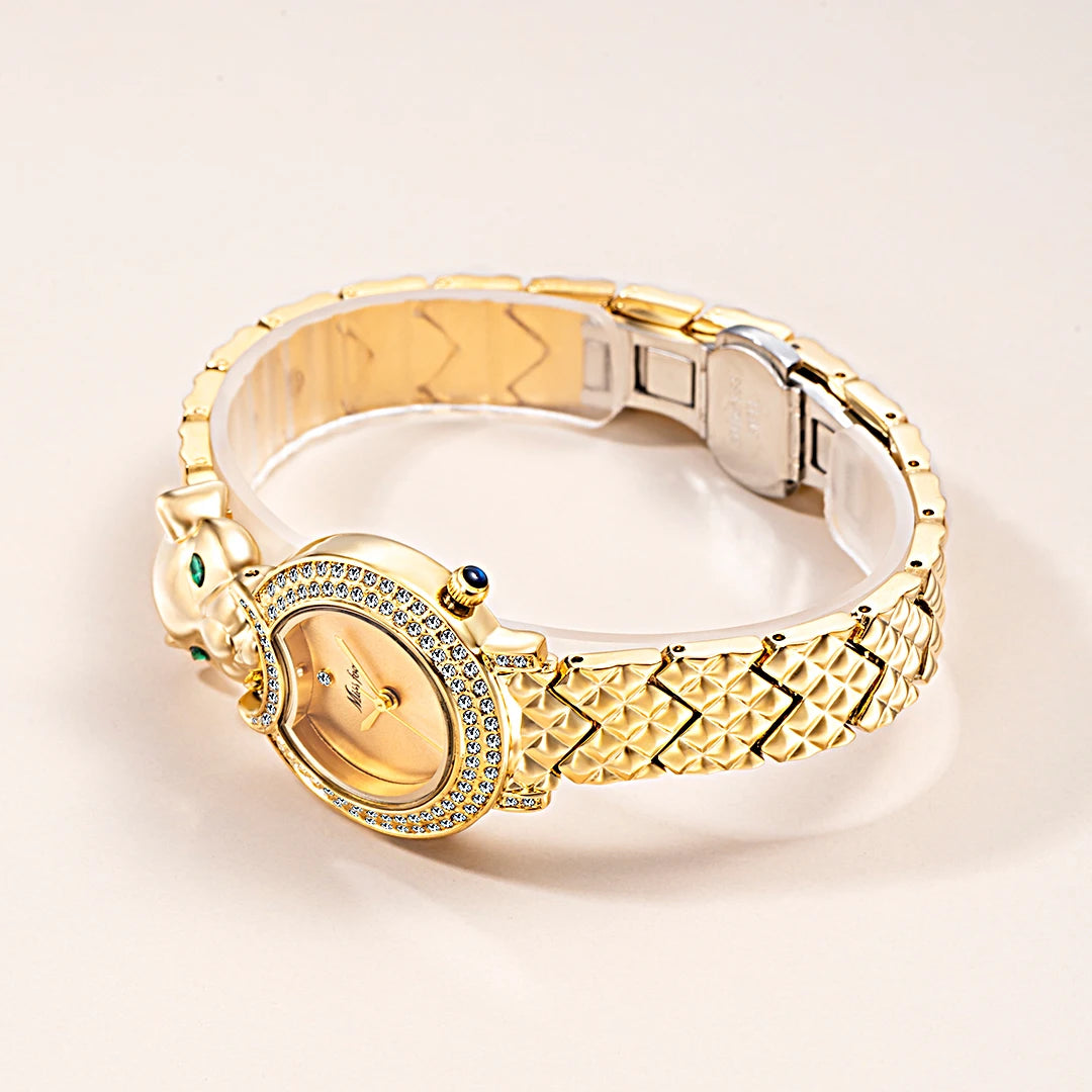 MISSFOX Leopard 3D Bling Diamond Quartz Women Watch Fashion Casual Ladies Watch Female Quartz Gold Watch Jewelry Women Clock