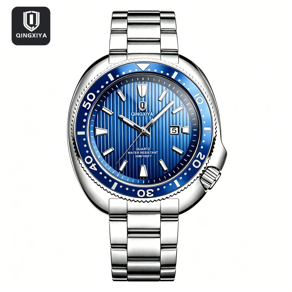 QINGXIYA Man Watch Original Brand Waterproof Quartz Watch Stainless Steel Strap Luminous Date Mens Watches Relogio Masculino