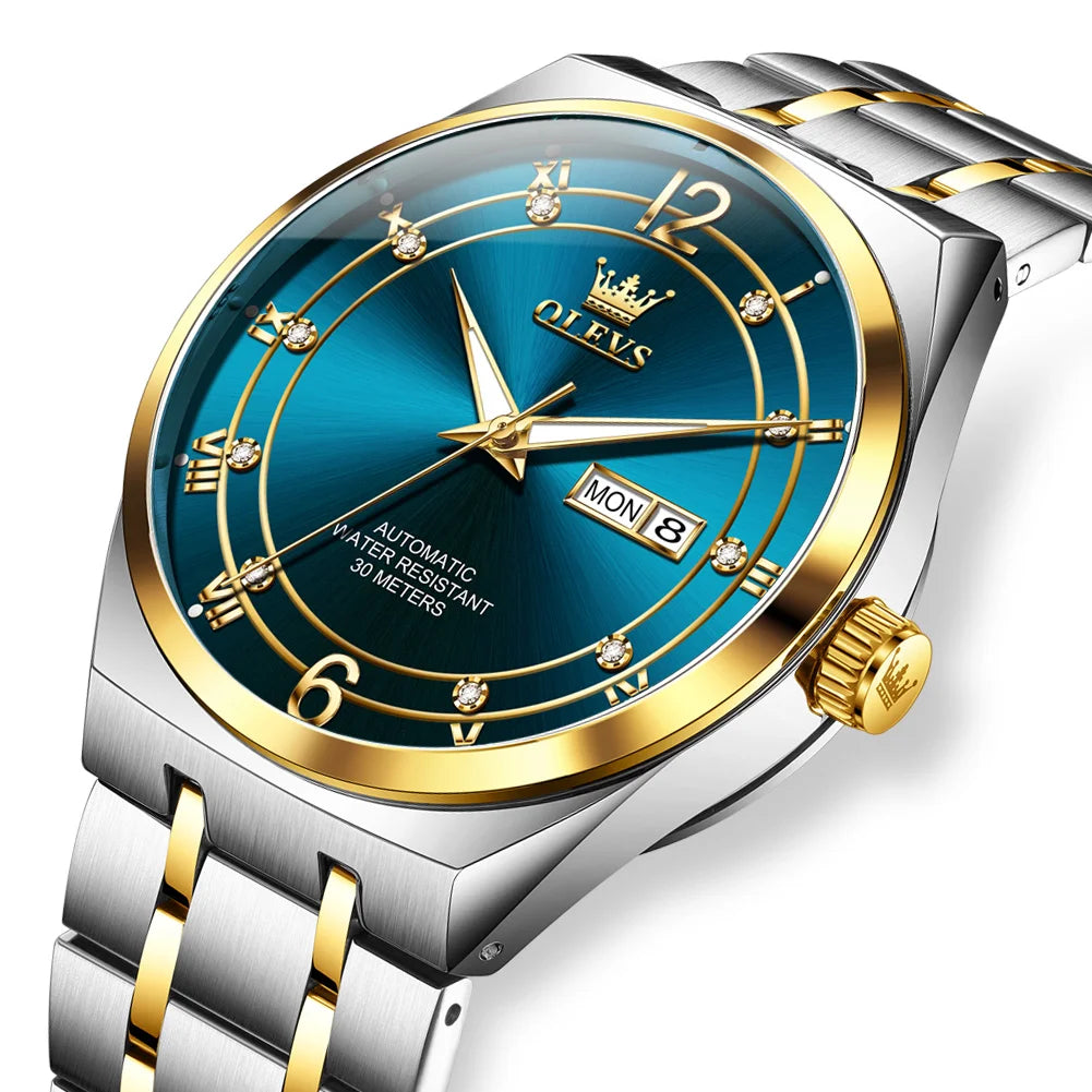 OLEVS Fashion Men's Watches Trend Classic Original Automatic Mechanical Watch for Man Waterproof Luminous Week Date Wristwatch